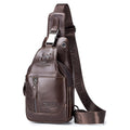Genuine Leather Men's Sling Shoulder Bags Crossbody Chest Retro Bags Coffee