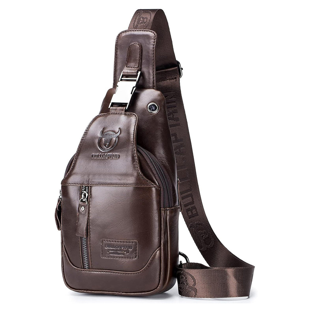 Genuine Leather Men's Sling Shoulder Bags Crossbody Chest Retro Bags Coffee