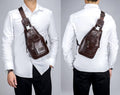 Genuine Leather Men's Sling Shoulder Bags Crossbody Chest Retro Bags Coffee