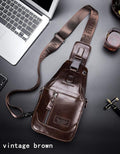 Genuine Leather Men's Sling Shoulder Bags Crossbody Chest Retro Bags Coffee