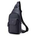 Genuine Leather Sling Bag Multi-pocket Chest Crossbody Daypack Bag Black