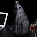 Genuine Leather Sling Bag Multi-pocket Chest Crossbody Daypack Bag Black
