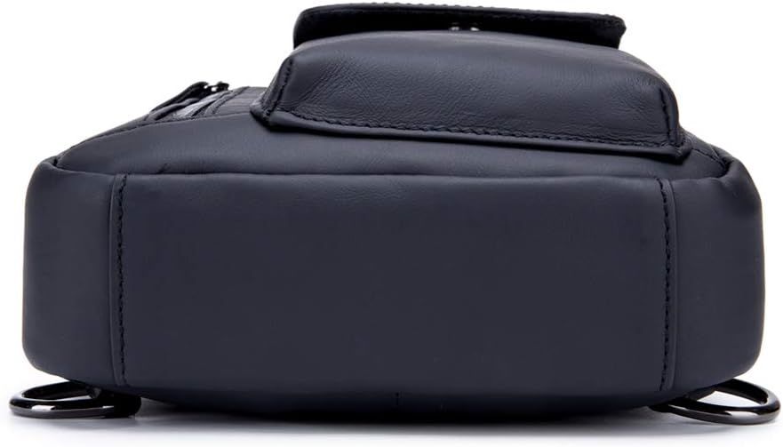 Genuine Leather Sling Bag Multi-pocket Chest Crossbody Daypack Bag Black