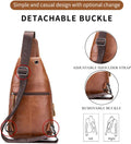 Genuine Leather Sling Bag Multi-pocket Chest Crossbody Daypack Bag Brown