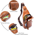 Genuine Leather Sling Bag Multi-pocket Chest Crossbody Daypack Bag Brown