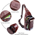 Genuine Leather Sling Bag Multi-pocket Chest Crossbody Daypack Bag Coffee