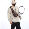 Genuine Leather Sling Bag Multi-pocket Chest Crossbody Daypack Bag Coffee