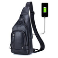 Genuine Leather Sling Bag with USB Charging Port Multi-pocket Bag Black