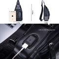 Genuine Leather Sling Bag with USB Charging Port Multi-pocket Bag Black