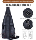 Genuine Leather Sling Bag with USB Charging Port Multi-pocket Bag Black