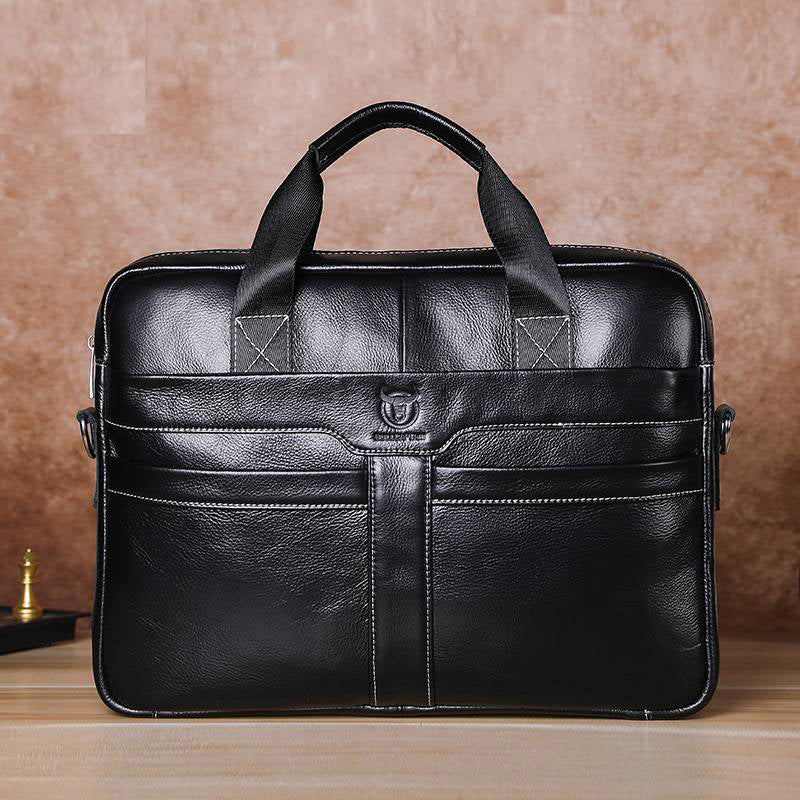 Leather Briefcase 15.6 Inch Laptop Retro Office College Computer Shoulder Bag Black