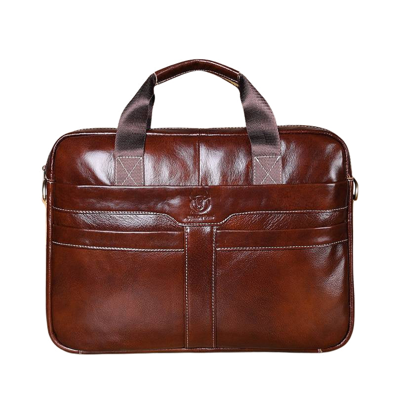 Leather Briefcase 15.6 Inch Laptop Retro Office College Computer Shoulder Bag Brown