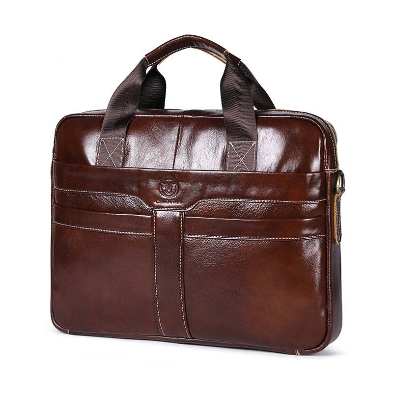 Leather Briefcase 15.6 Inch Laptop Retro Office College Computer Shoulder Bag Brown