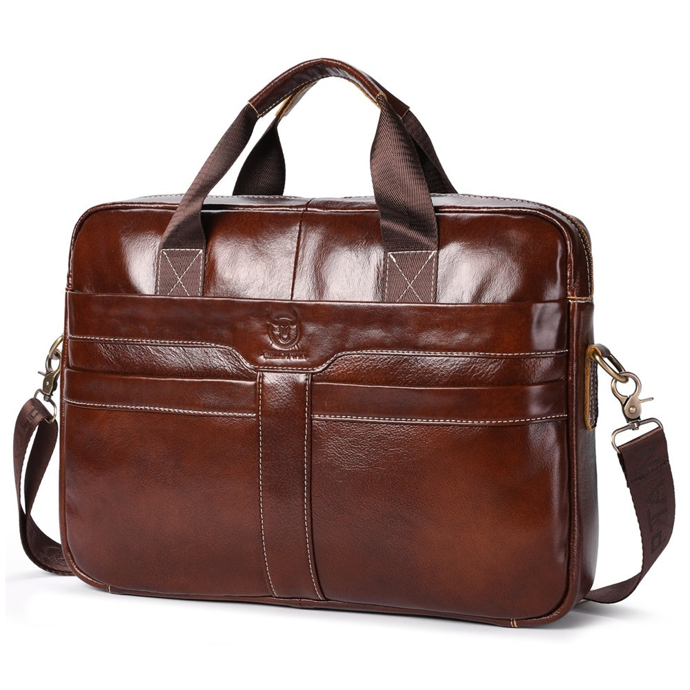 Leather Briefcase 15.6 Inch Laptop Retro Office College Computer Shoulder Bag Brown