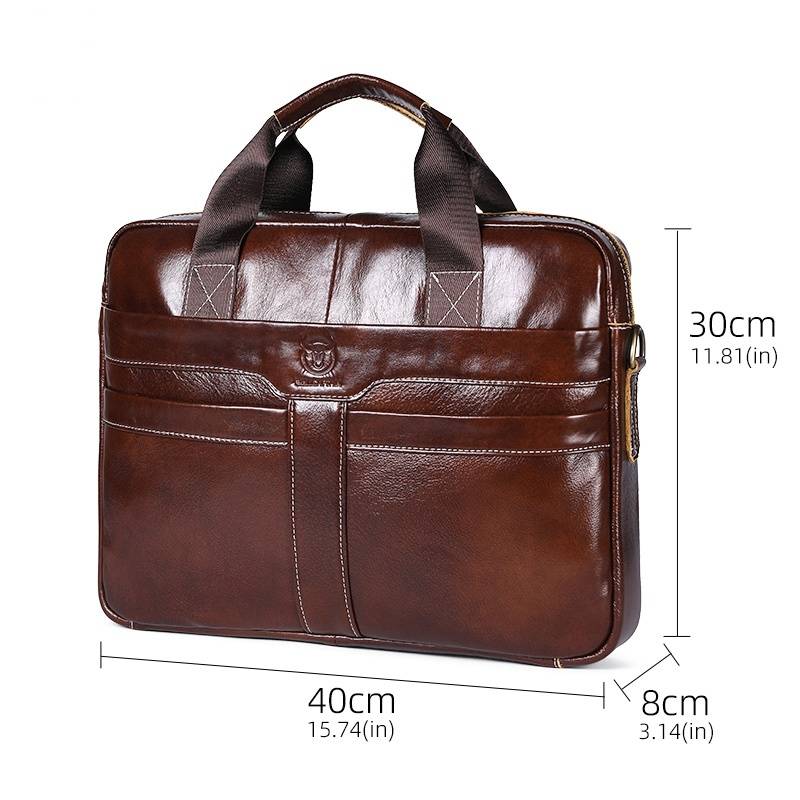 Leather Briefcase 15.6 Inch Laptop Retro Office College Computer Shoulder Bag Brown