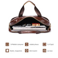 Leather Briefcase 15.6 Inch Laptop Retro Office College Computer Shoulder Bag Brown