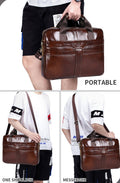 Leather Briefcase 15.6 Inch Laptop Retro Office College Computer Shoulder Bag Brown
