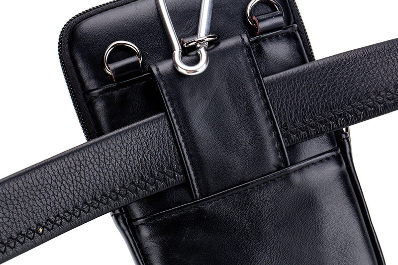 Leather Mini Small Shoulder Bag Belt Clip Holster Cell Phone Pouch Black