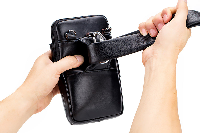 Leather Mini Small Shoulder Bag Belt Clip Holster Cell Phone Pouch Black
