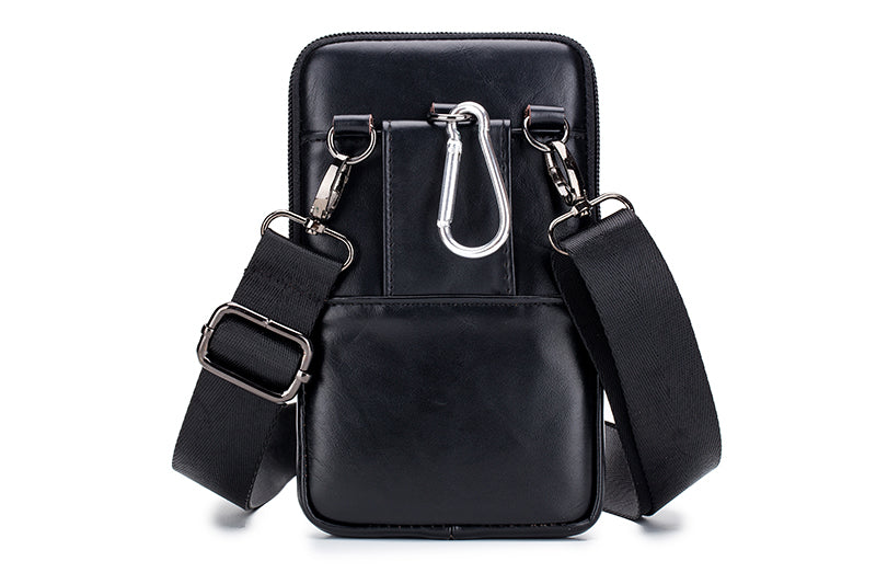 Leather Mini Small Shoulder Bag Belt Clip Holster Cell Phone Pouch Black
