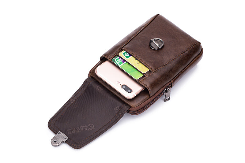 Leather Mini Small Shoulder Bag Belt Clip Holster Cell Phone Pouch Brown