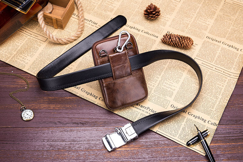 Leather Mini Small Shoulder Bag Belt Clip Holster Cell Phone Pouch Brown