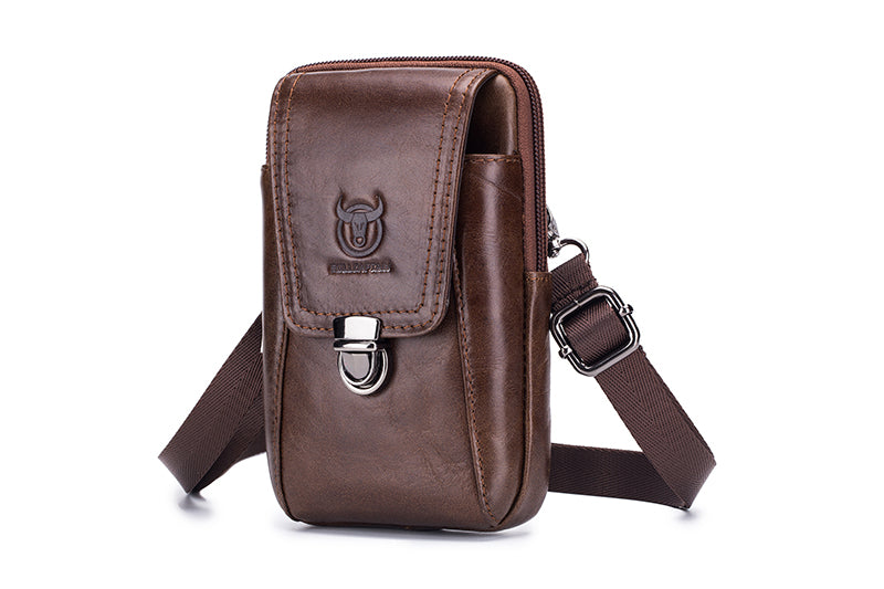 Leather Mini Small Shoulder Bag Belt Clip Holster Cell Phone Pouch Brown