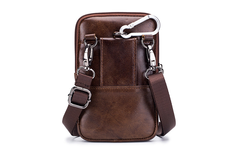 Leather Mini Small Shoulder Bag Belt Clip Holster Cell Phone Pouch Brown