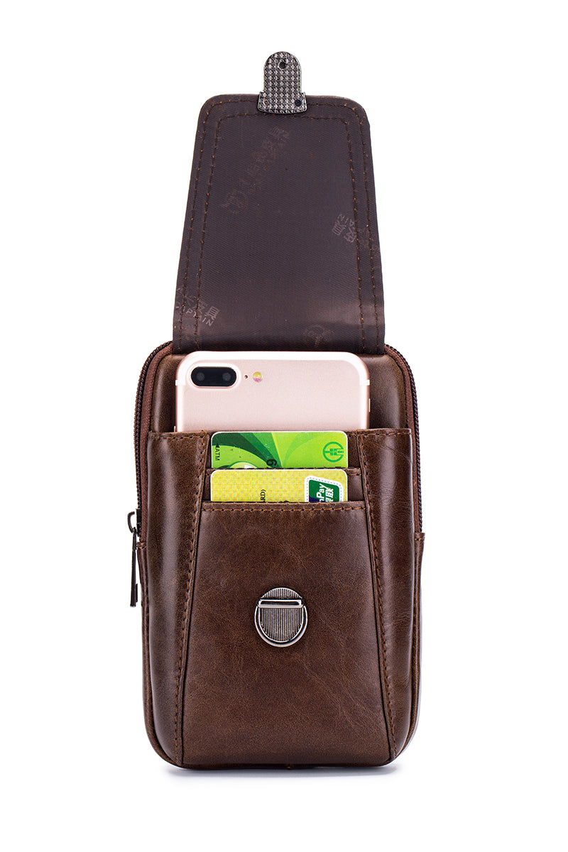 Leather Mini Small Shoulder Bag Belt Clip Holster Cell Phone Pouch Brown