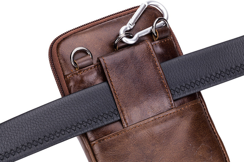 Leather Mini Small Shoulder Bag Belt Clip Holster Cell Phone Pouch Brown