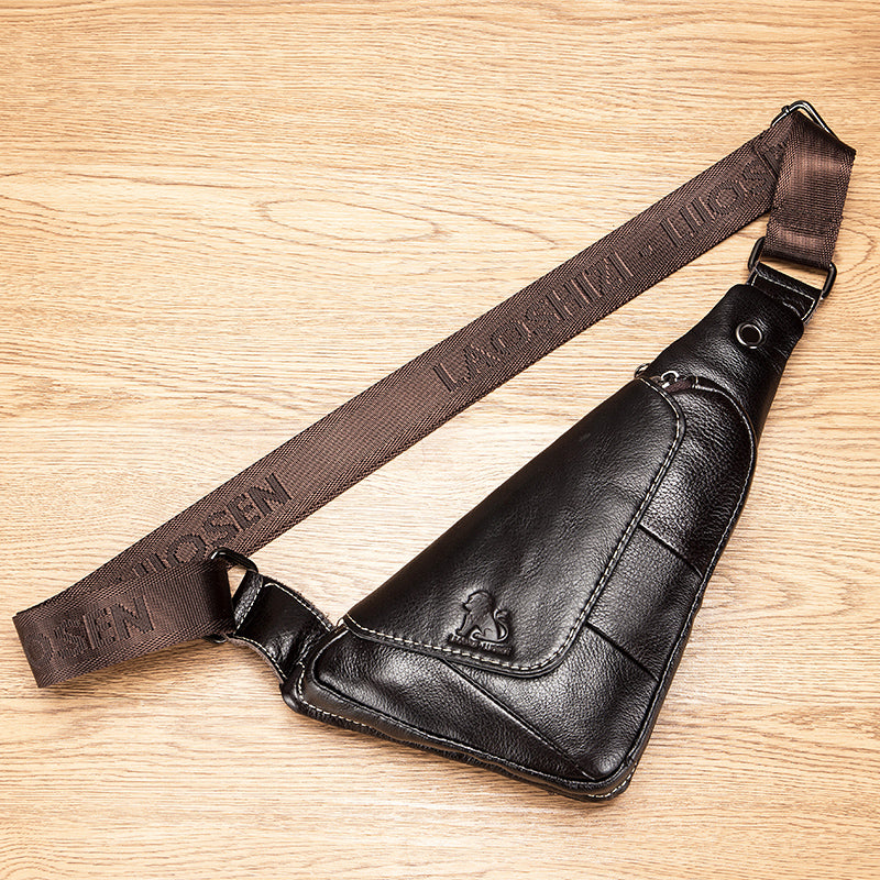 Leather Sling Bag for Men Women Casual Crossbody Small Chest Bag Black