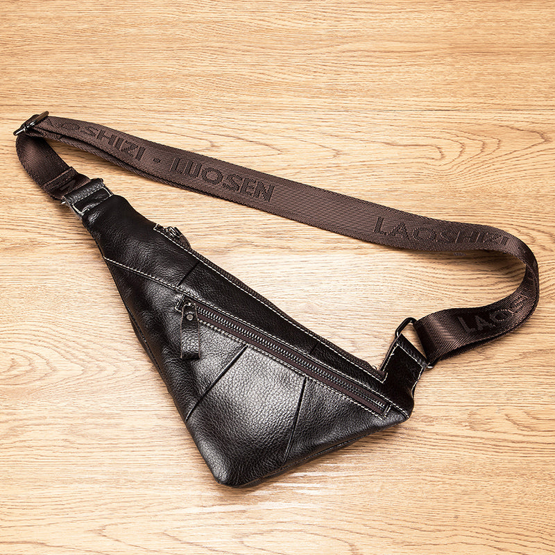 Leather Sling Bag for Men Women Casual Crossbody Small Chest Bag Black