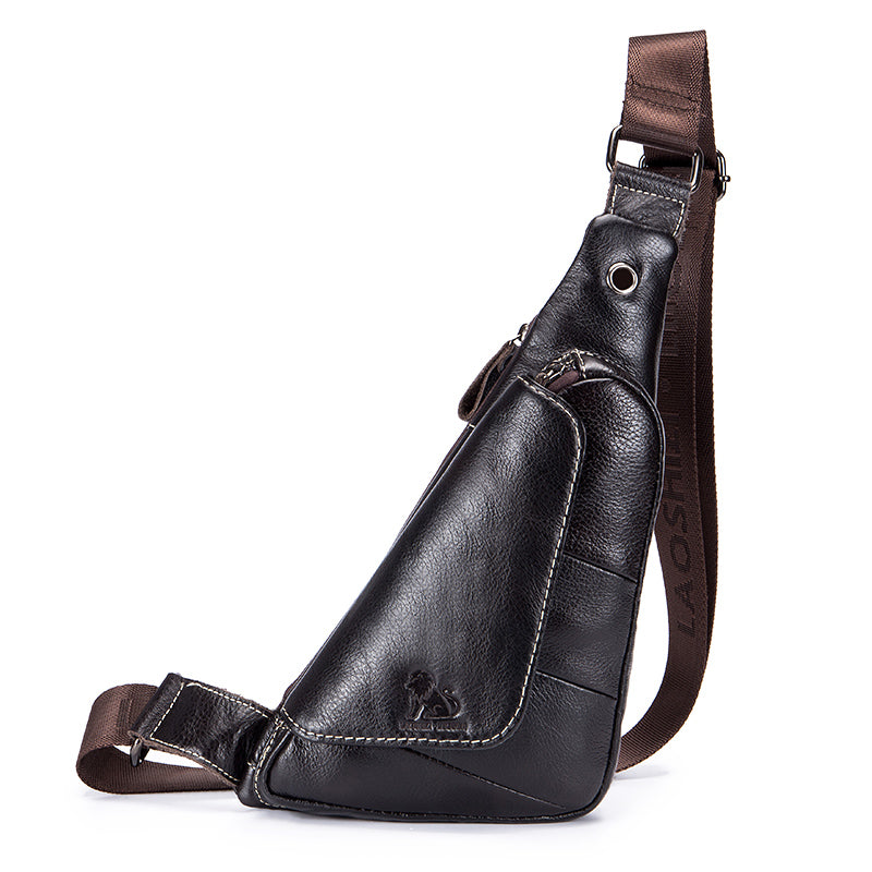 Leather Sling Bag for Men Women Casual Crossbody Small Chest Bag Coffee