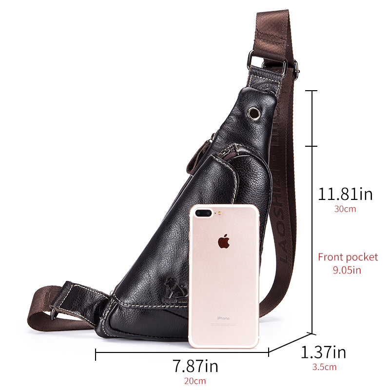 Leather Sling Bag for Men Women Casual Crossbody Small Chest Bag Coffee