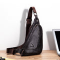 Leather Sling Bag for Men Women Casual Crossbody Small Chest Bag Coffee