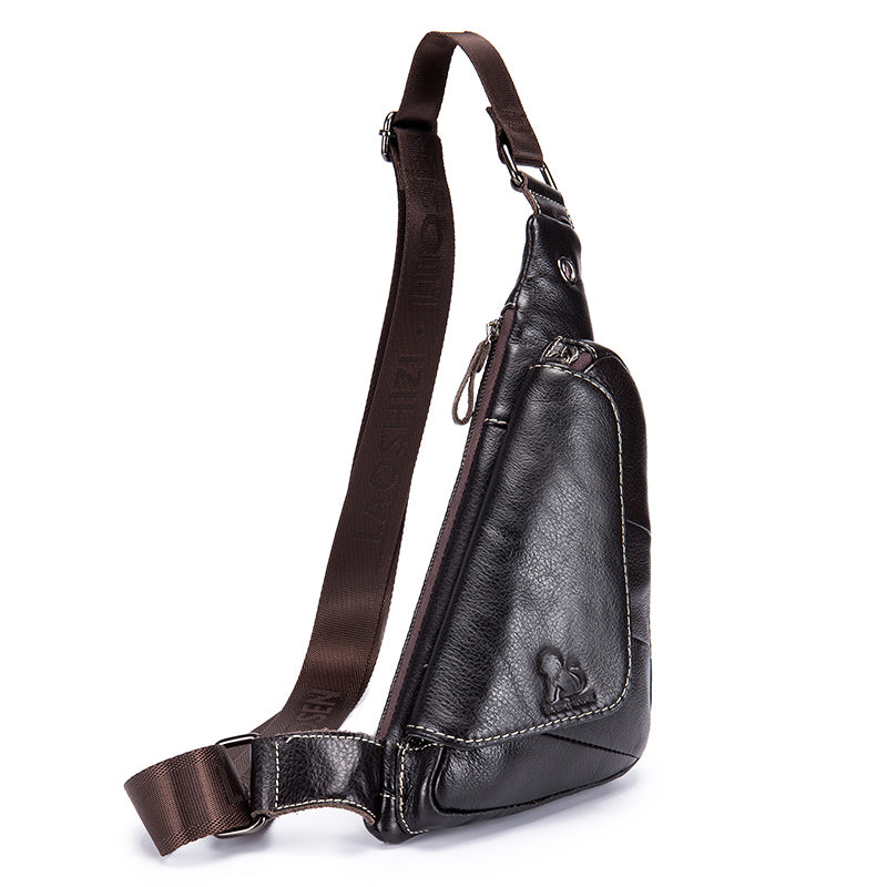 Leather Sling Bag for Men Women Casual Crossbody Small Chest Bag Coffee