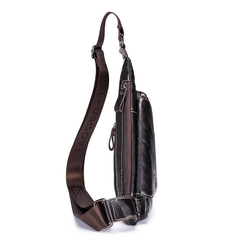 Leather Sling Bag for Men Women Casual Crossbody Small Chest Bag Coffee