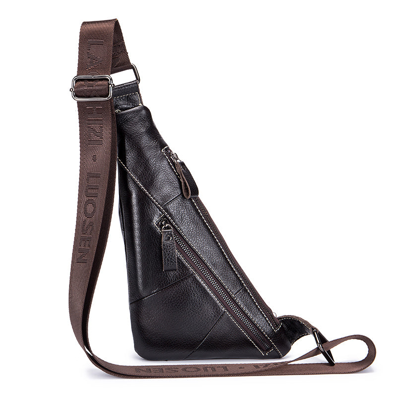Leather Sling Bag for Men Women Casual Crossbody Small Chest Bag Coffee