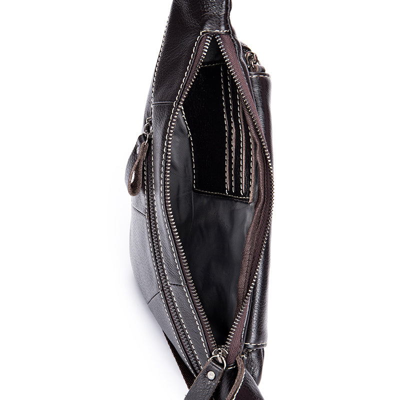 Leather Sling Bag for Men Women Casual Crossbody Small Chest Bag Coffee