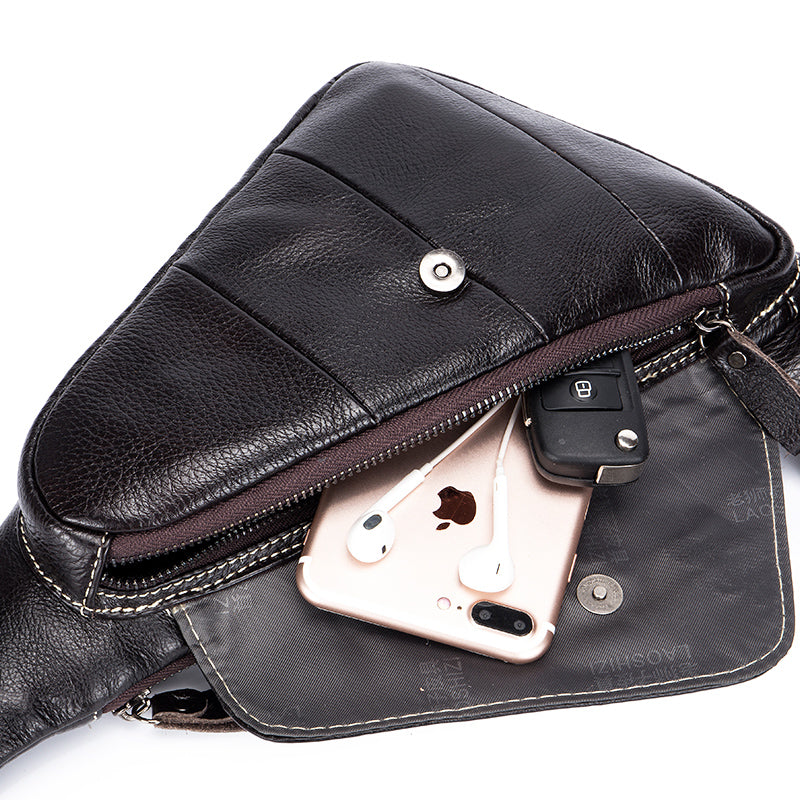 Leather Sling Bag for Men Women Casual Crossbody Small Chest Bag Coffee