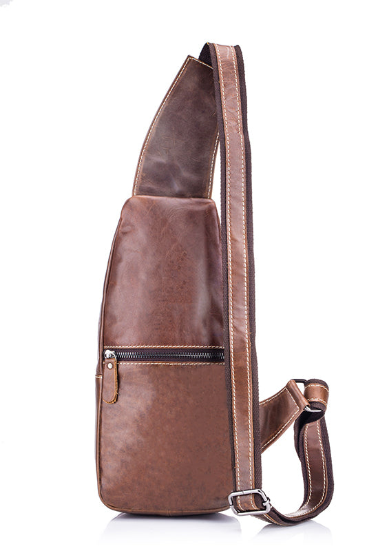 Men Genuine Leather Bags Shoulder Sling Crossbody Travel Hiking Bag