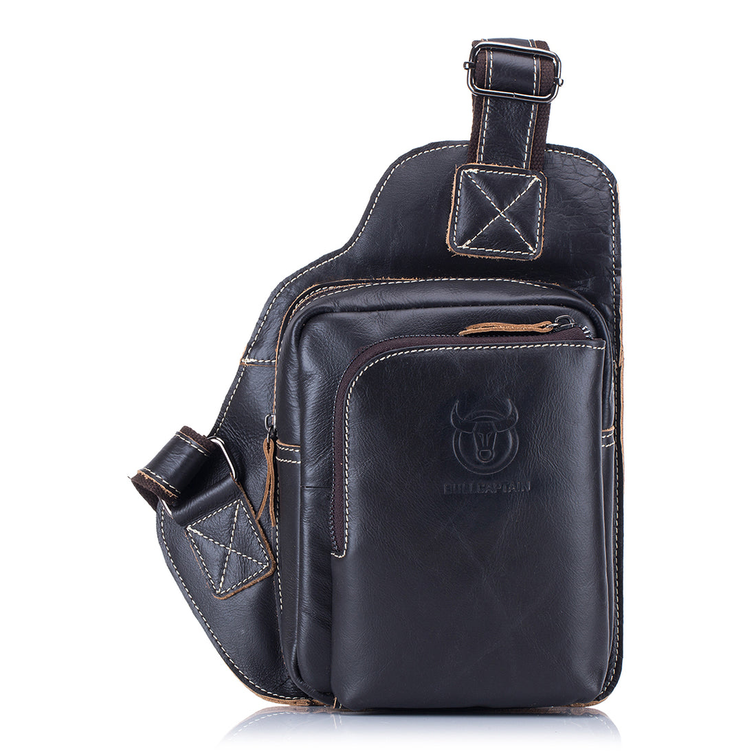 Men Bags Shoulder Leather Sling Cross Body Bag Chest Pack Black