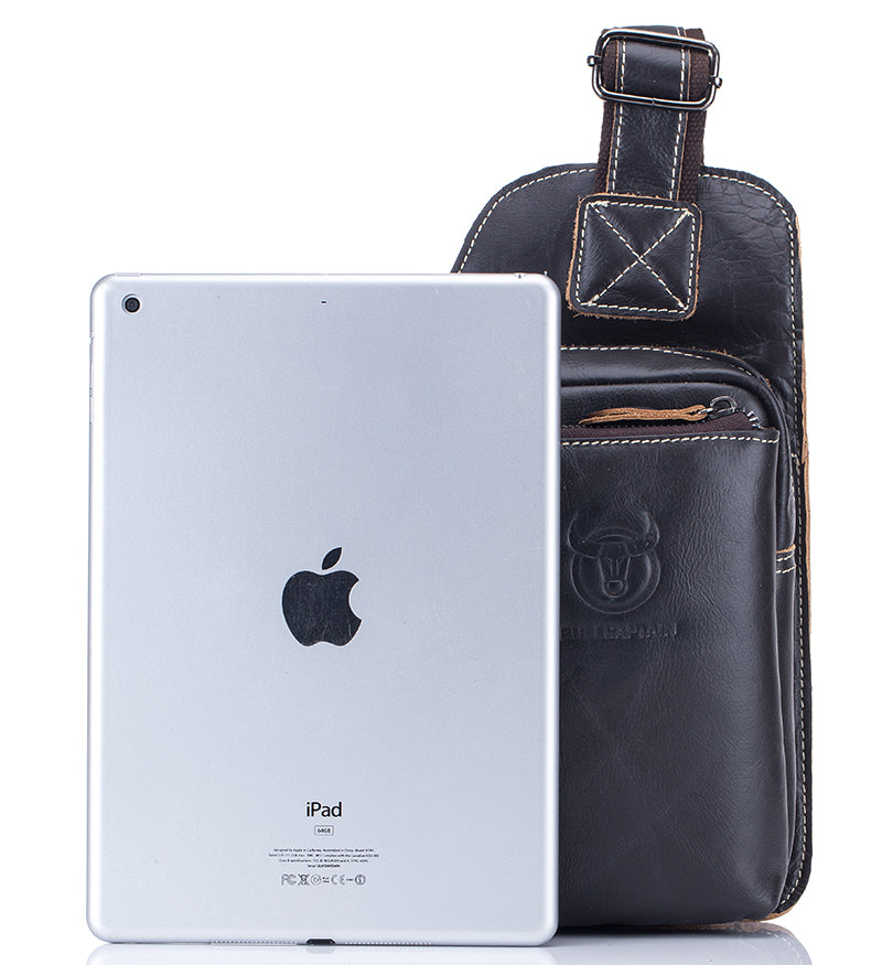Men Bags Shoulder Leather Sling Cross Body Bag Chest Pack Black