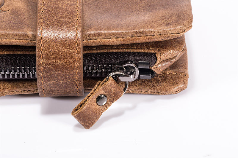 Men Bifold Soft Genuine Leather Wallets Anti Theft Security Purse Brown