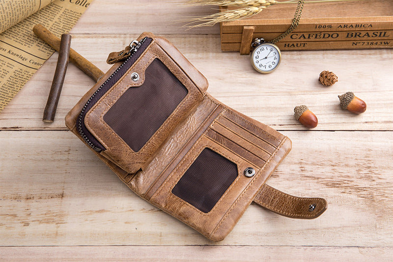 Men Bifold Soft Genuine Leather Wallets Anti Theft Security Purse Brown