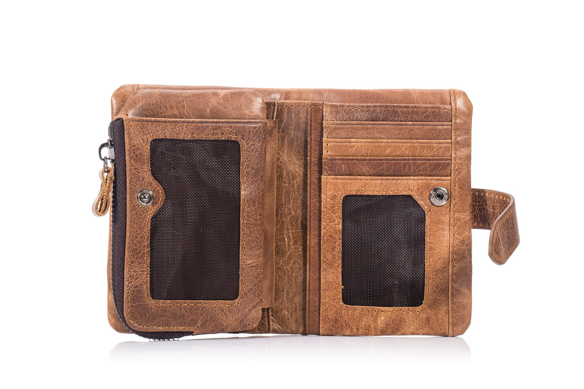 Men Bifold Soft Genuine Leather Wallets Anti Theft Security Purse Brown