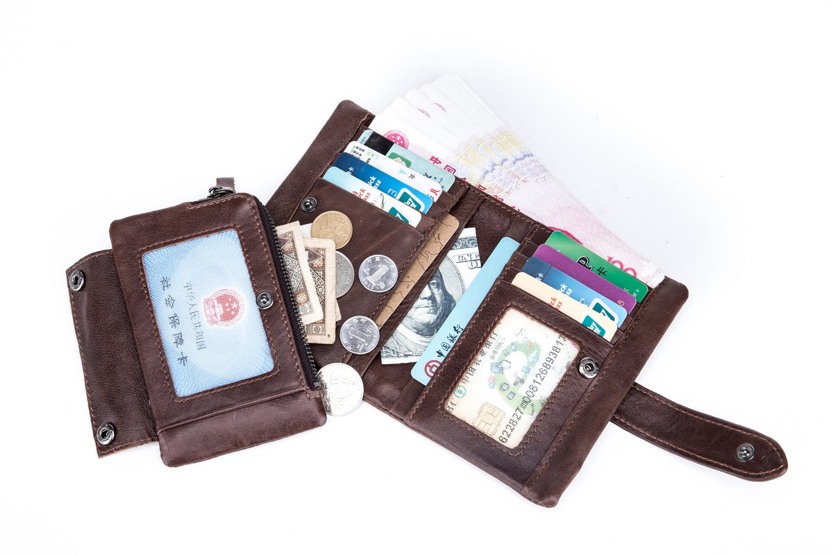 Men Bifold Soft Genuine Leather Wallets Anti Theft Security Purse Coffee