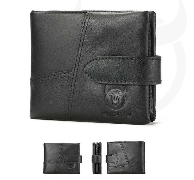 Men Bifold Soft Genuine Leather Wallets Vintage Purse 2 ID Window Black