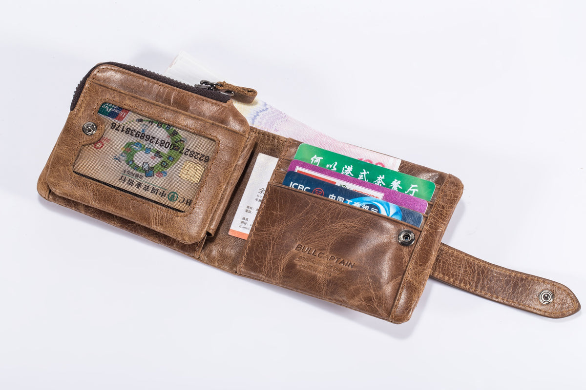 Men Bifold Soft Genuine Leather Wallets Vintage Purse 2 ID Window Brown