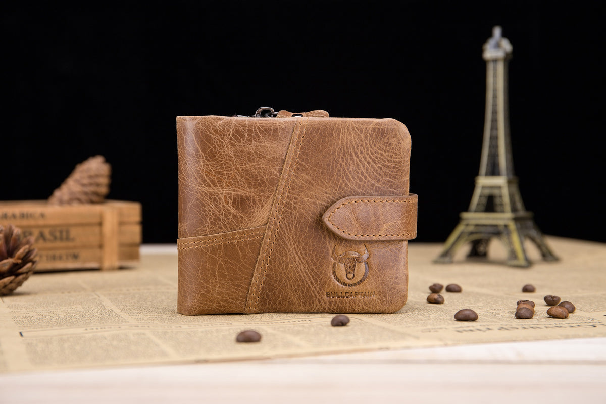 Men Bifold Soft Genuine Leather Wallets Vintage Purse 2 ID Window Brown